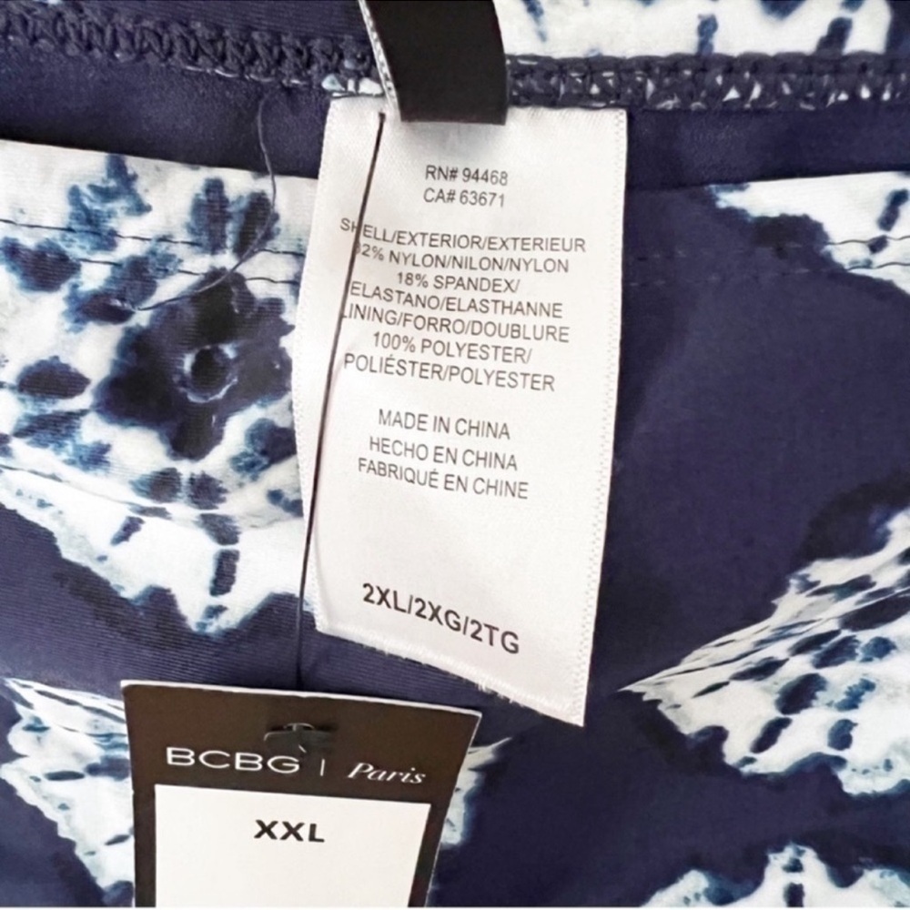 BCBG Paris Blue Tie Dye Floral Adjustable Cinched Side Swim Bottom Sz XXL NEW - Picture 6 of 9